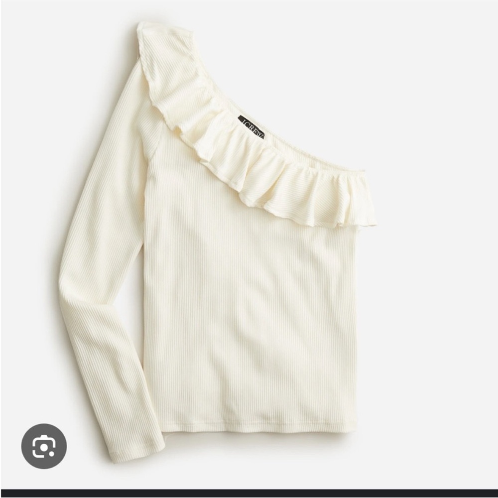 J. Crew Cream One-Shoulder Ruffle Ribbed Top